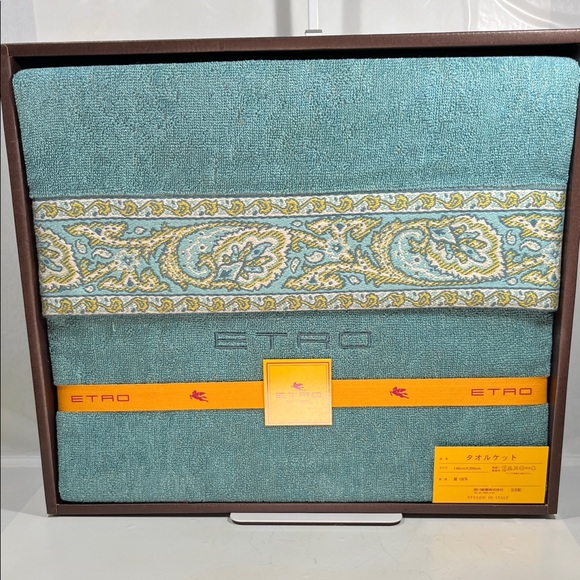 Etro Turquoise Blanket with Intricate Paisley Pattern